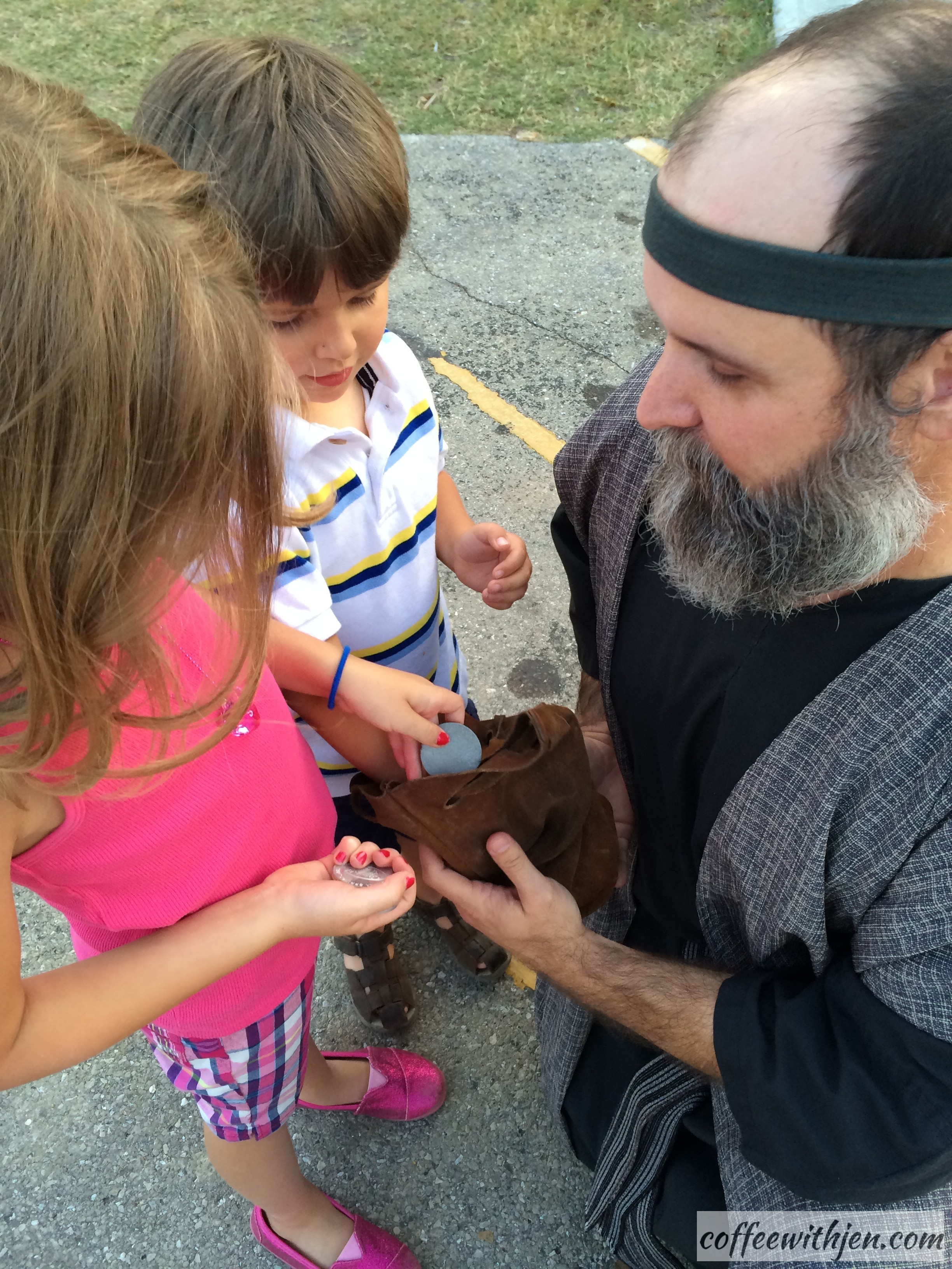 Meeting Judas before the play.  He gave the kids a piece of silver.  