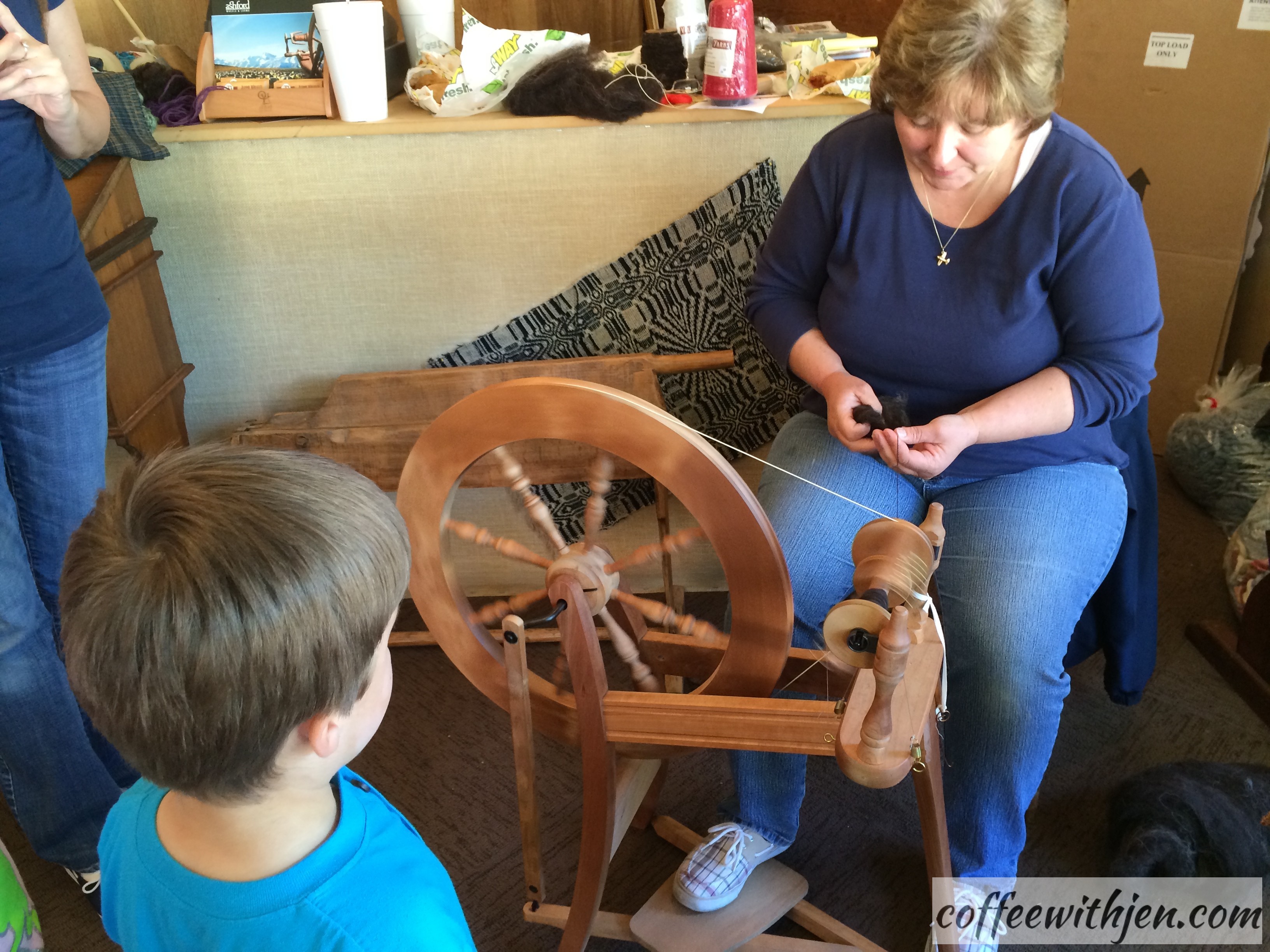 This was a live demonstration on how to spin wool into yarn.  See below for information on taking spinning and weaving classes.  
