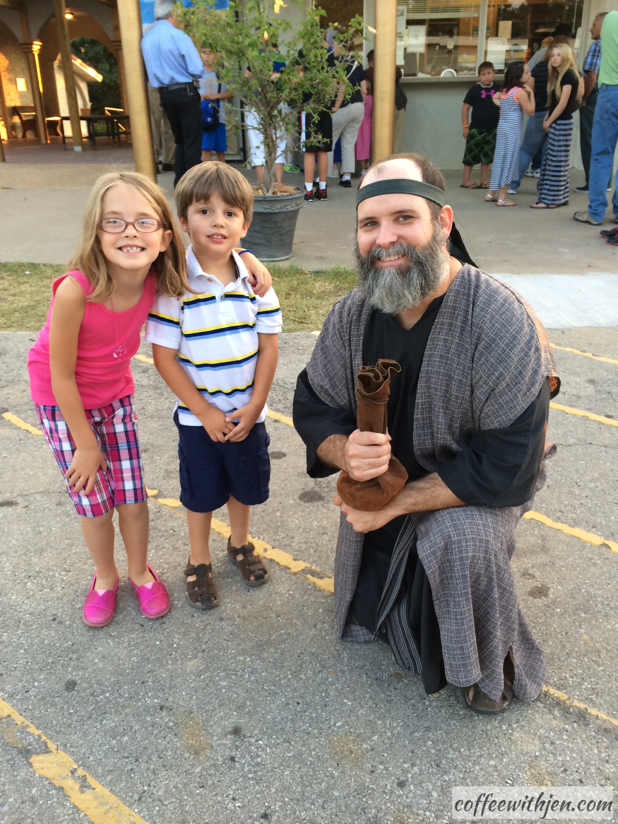 Meeting Judas before the play.  He gave the kids a piece of silver.